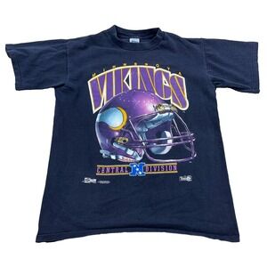 Vintage Minnesota Vikings Shirt Men Large Faded Black Tee Salem 90s NFL Football
